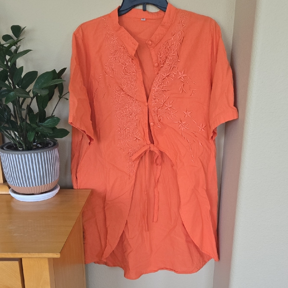 Embroidered Orange Women's Top